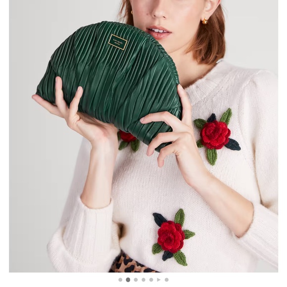 Kate Spade Patisserie Pleated 3d Croissant Clutch In Medieval Forest - Picture 11 of 12